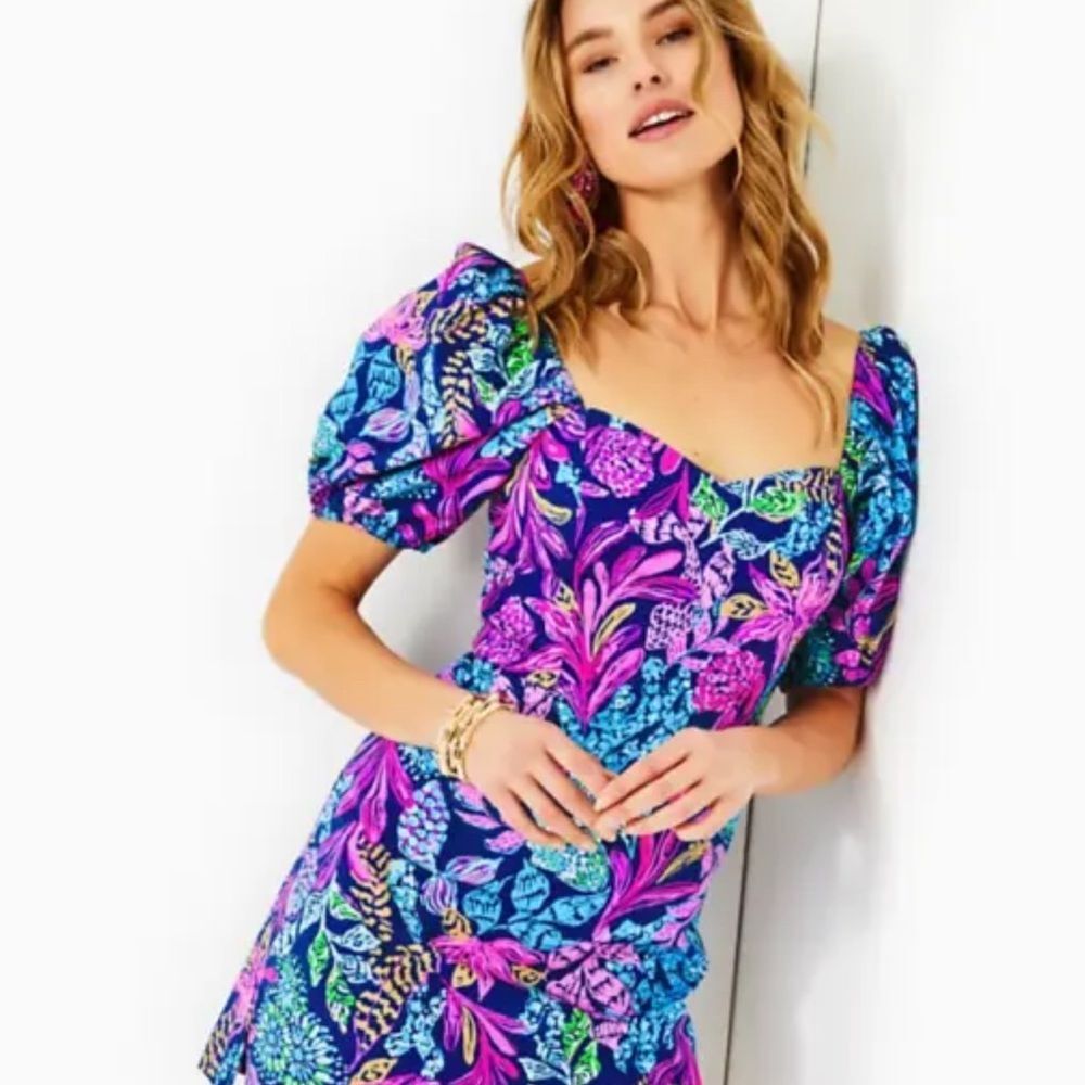 Lilly Pulitzer Purple Blue Puff Sleeve Sundress - Picture 2 of 4